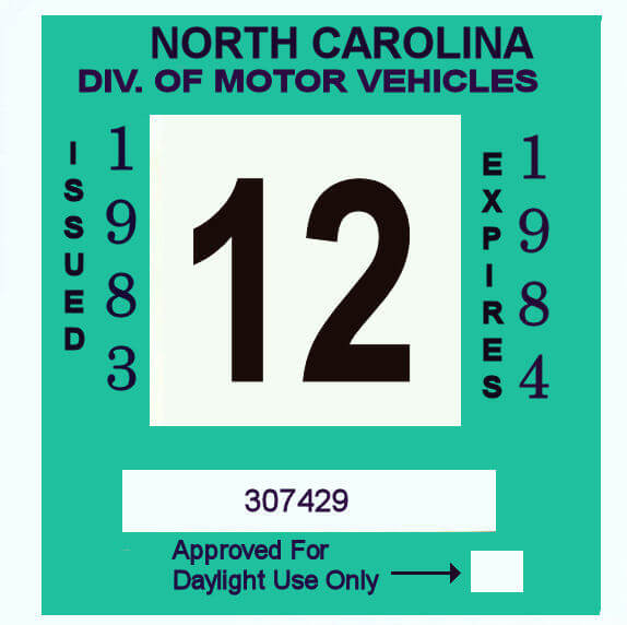 198384 North Carolina Inspection Sticker 20.00 Bob Hoyts Classic Inspection Stickers, Add