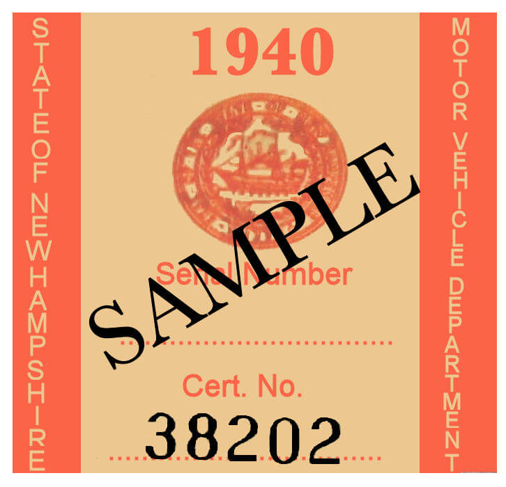 1940 New Hampshire REGISTRATION Sticker - $20.00 : Bob Hoyts Classic