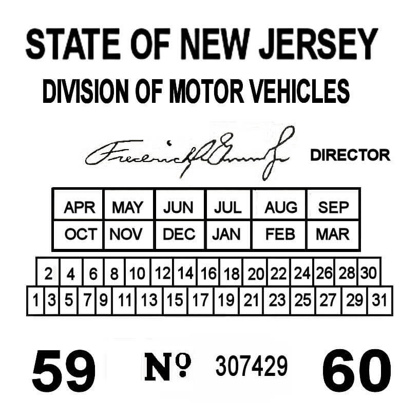 1959 New Jersey INSPECTION Sticker 20.00 Bob Hoyts Classic