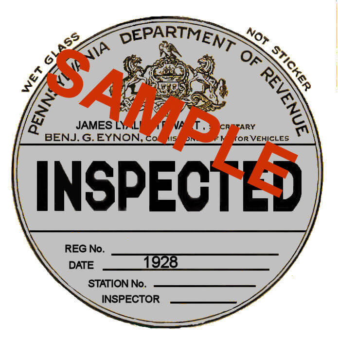 1928 Pennsylvania INSPECTION Sticker 25.00 Bob Hoyts Classic