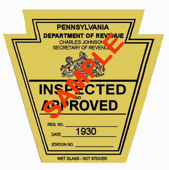 1930 Pennsylvania INSPECTION Sticker 25.00 Bob Hoyts Classic