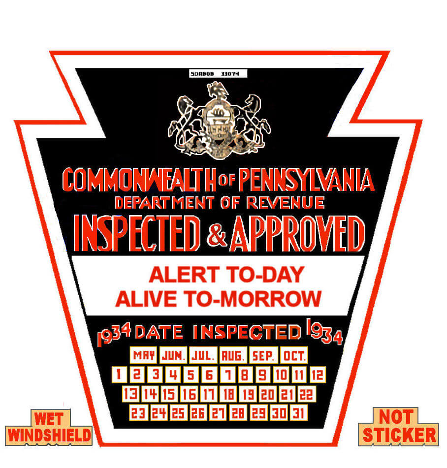 1934 Pennsylvania INSPECTION Sticker Late - $25.00 : Bob Hoyts Classic ...