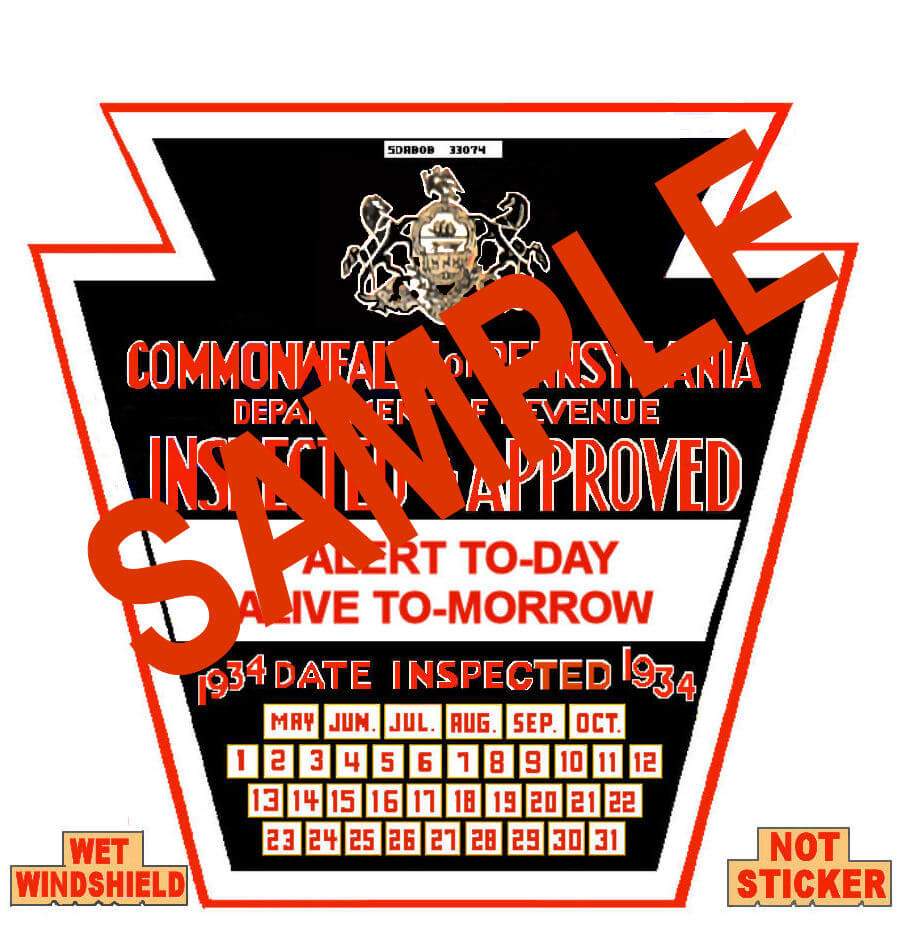 1934 Pennsylvania INSPECTION Sticker Late - $25.00 : Bob Hoyts Classic ...