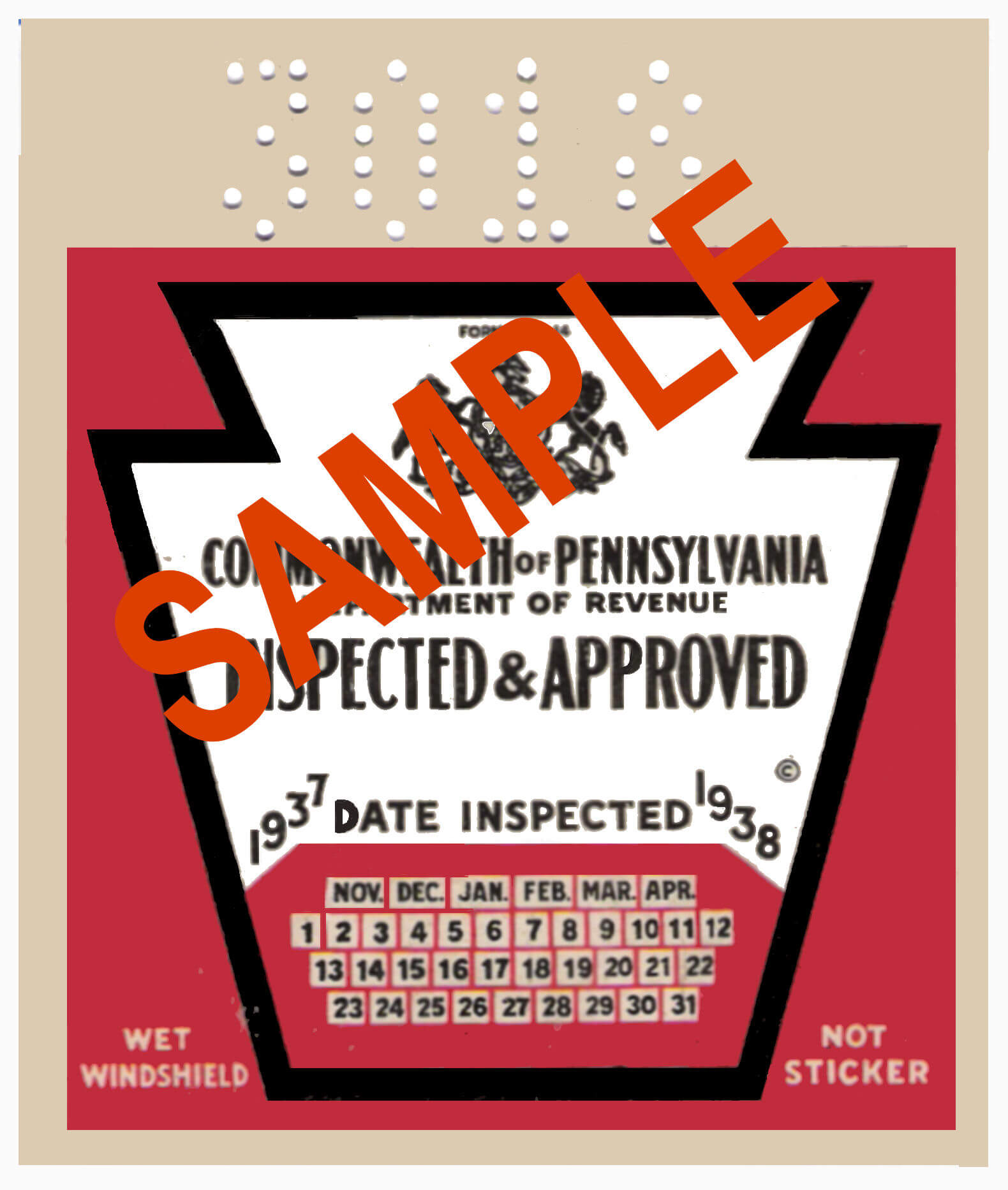1937 Pennsylvania INSPECTION Sticker - $25.00 : Bob Hoyts Classic ...