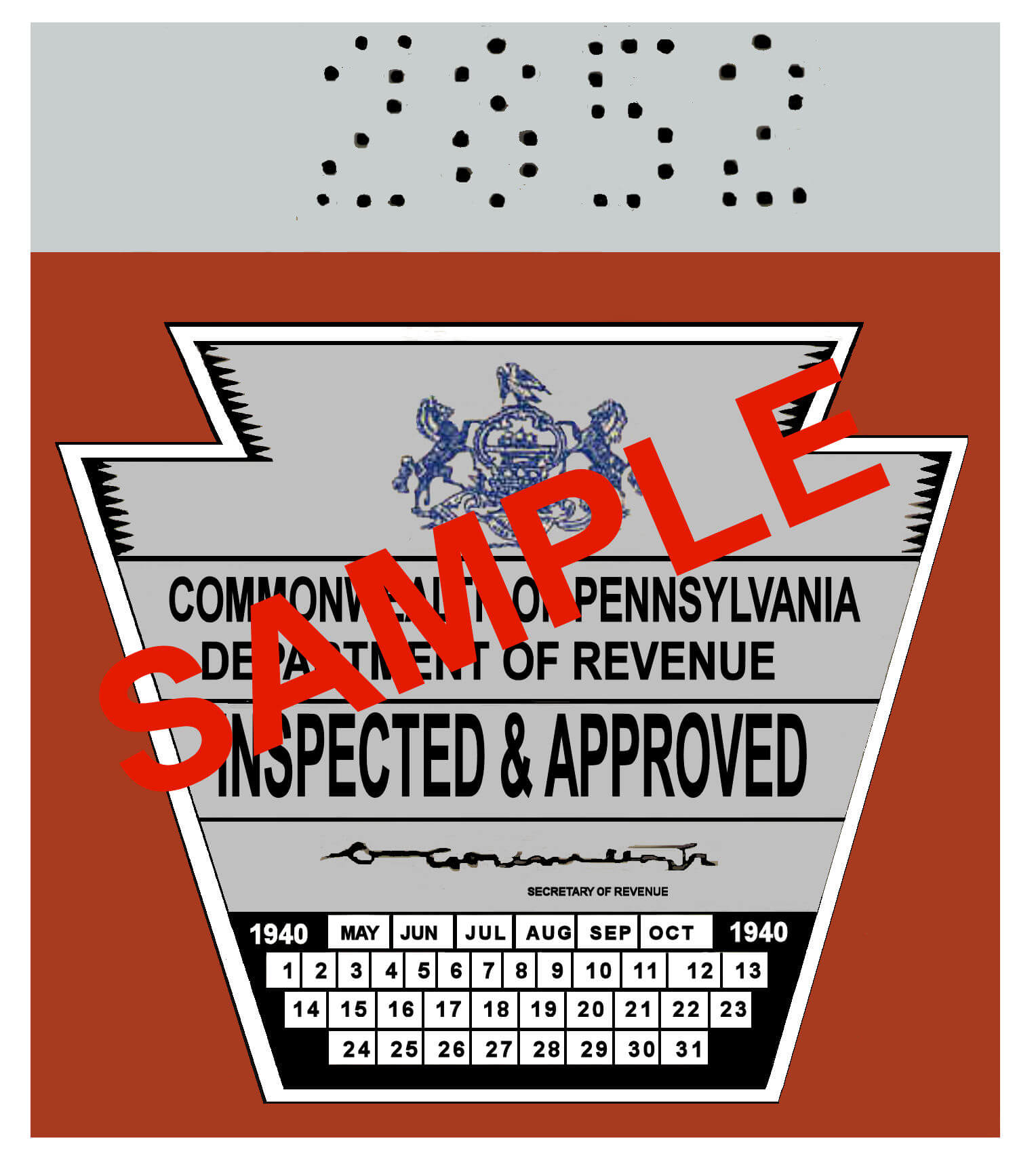 1940 Pennsylvania INSPECTION Sticker - $25.00 : Bob Hoyts Classic ...