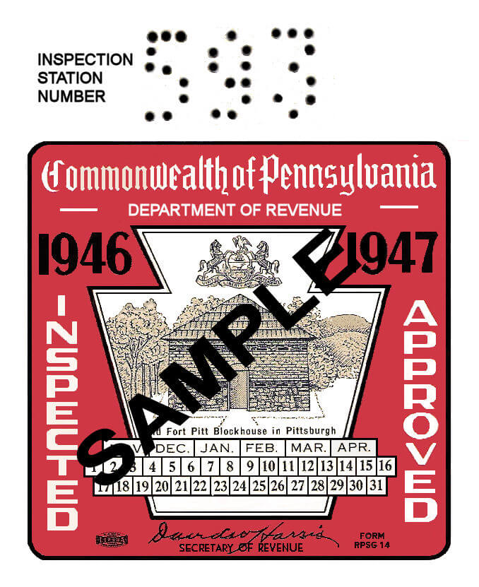 1946 Pennsylvania INSPECTION Sticker 25.00 Bob Hoyts Classic