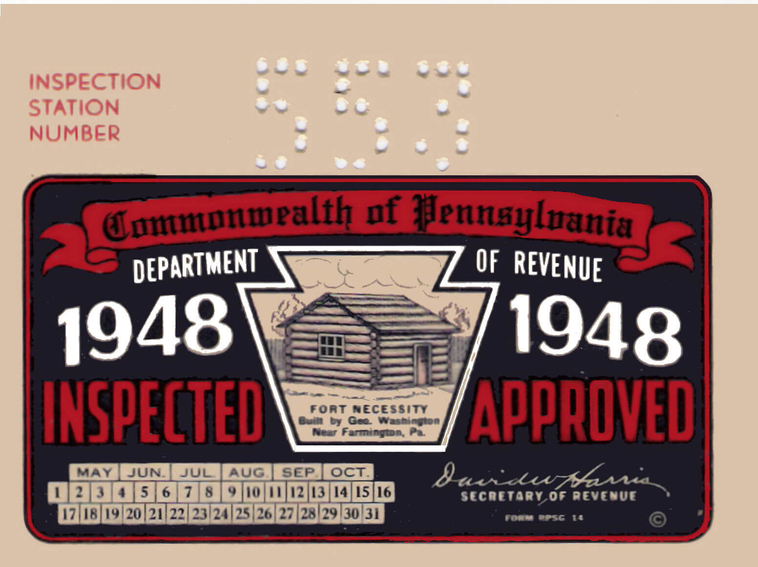 1948 Pennsylvania INSPECTION Sticker - $25.00 : Bob Hoyts Classic ...