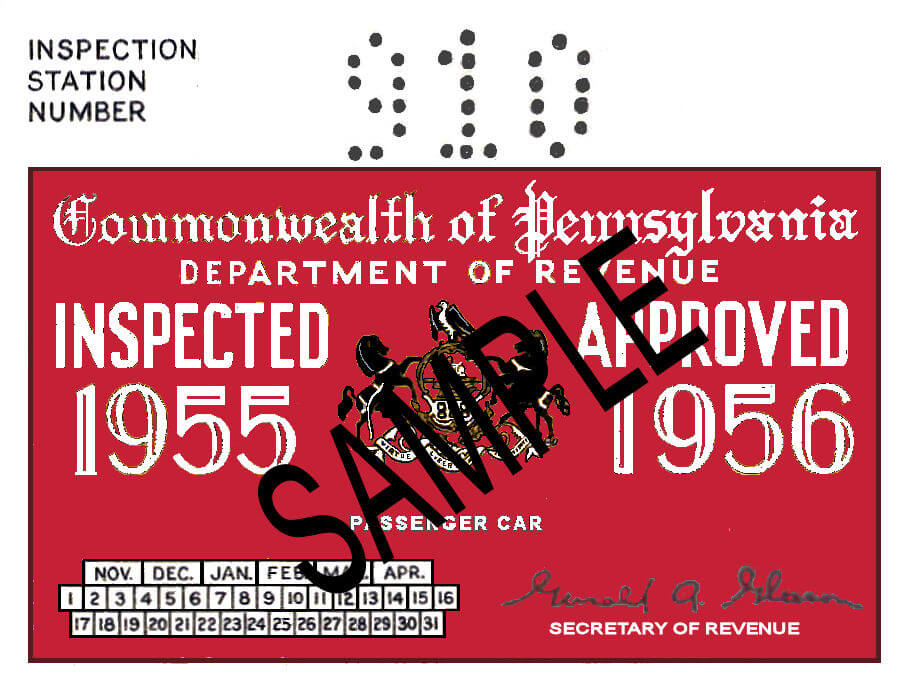 1955-56 Pennsylvania INSPECTION Sticker - $25.00 : Bob Hoyts Classic