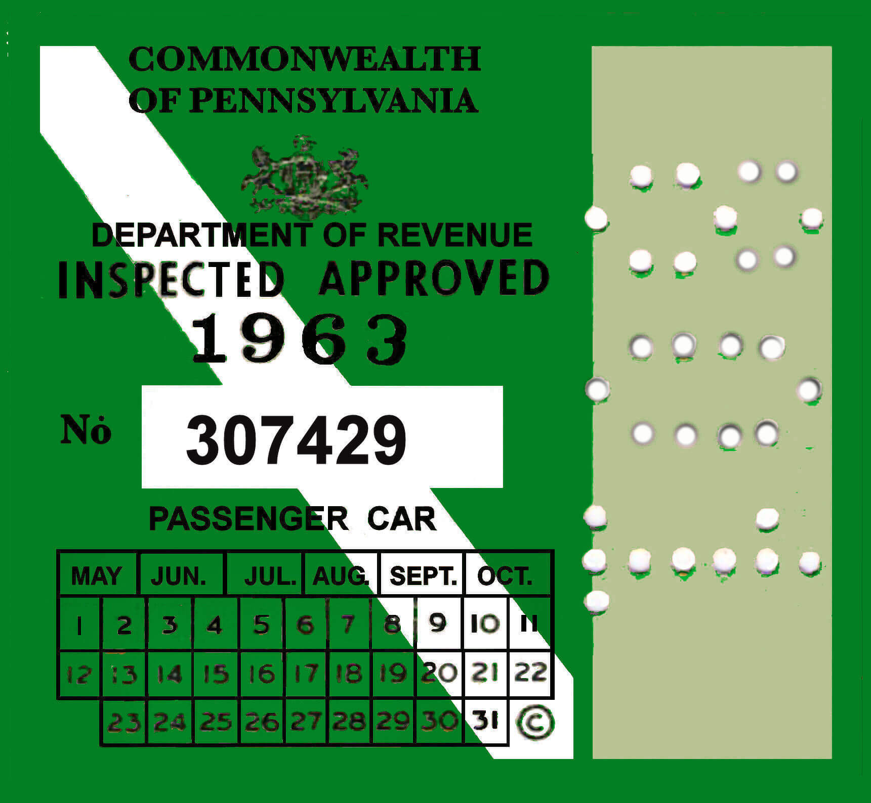 1966 New Jersey INSPECTION Sticker - $20.00 : Bob Hoyts Classic ...
