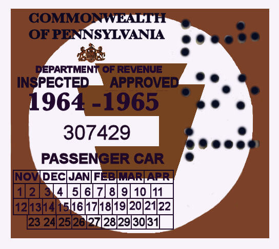 1964-65 Pennsylvania Inspection Sticker - $25.00 : Bob Hoyts Classic ...