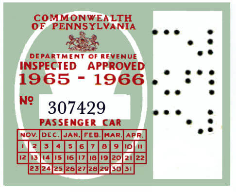 1965 Pennsylvania INSPECTION Sticker - $25.00 : Bob Hoyts Classic ...