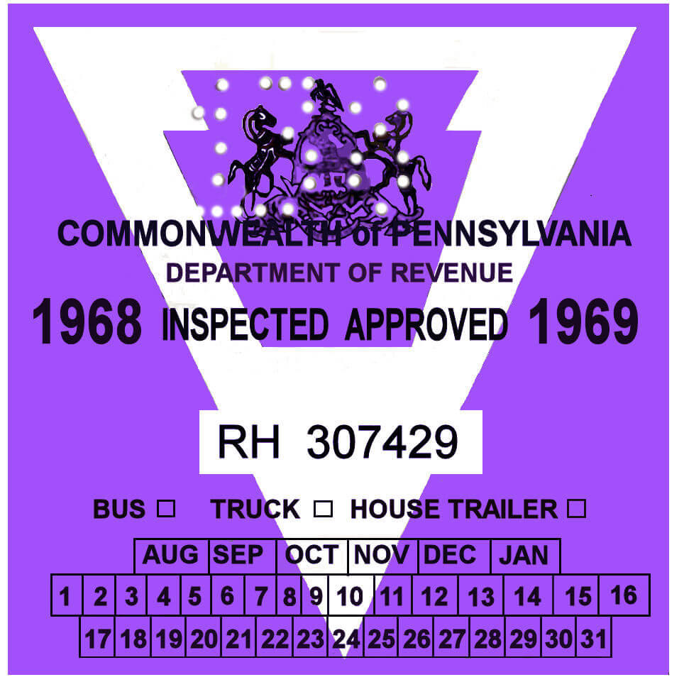 1969 Pennsylvania INSPECTION Sticker Blue 25.00 Bob Hoyts Classic
