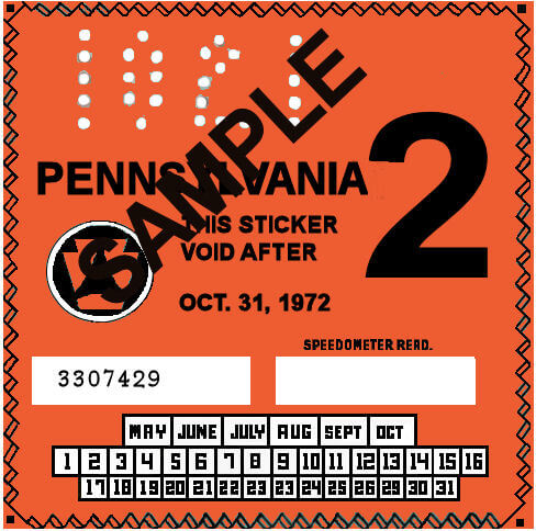 1972-2 Pennsylvania INSPECTION Sticker - $25.00 : Bob Hoyts Classic