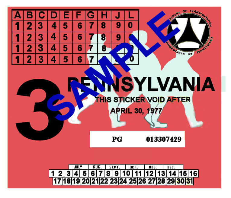 1977-3 Pennsylvania INSPECTION Sticker - $25.00 : Bob Hoyts Classic ...