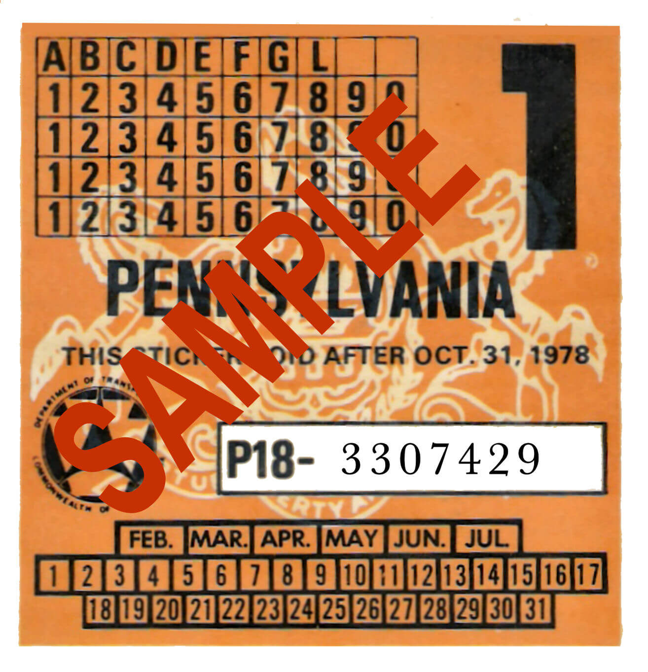 1978-1 Pennsylvania INSPECTION Sticker - $25.00 : Bob Hoyts Classic ...