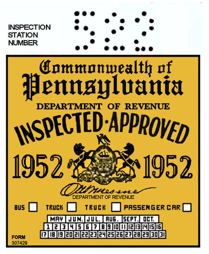1953 Pennsylvania INSPECTION Sticker - $25.00 : Bob Hoyts Classic ...
