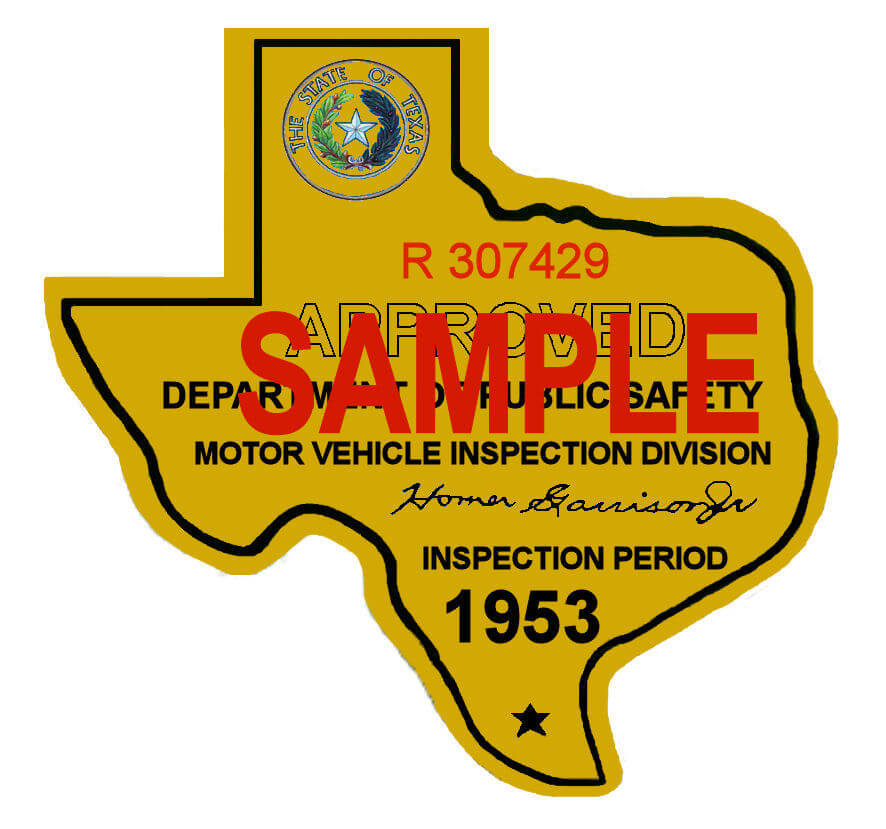 1953 Texas Inspection Sticker 25.00 Bob Hoyts Classic Inspection