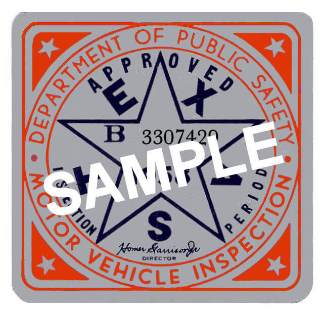 1958 Texas Inspection sticker 25.00 Bob Hoyts Classic Inspection