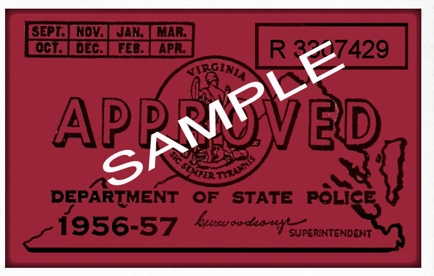 1956 Virginia INSPECTION Sticker 20.00 Bob Hoyts Classic