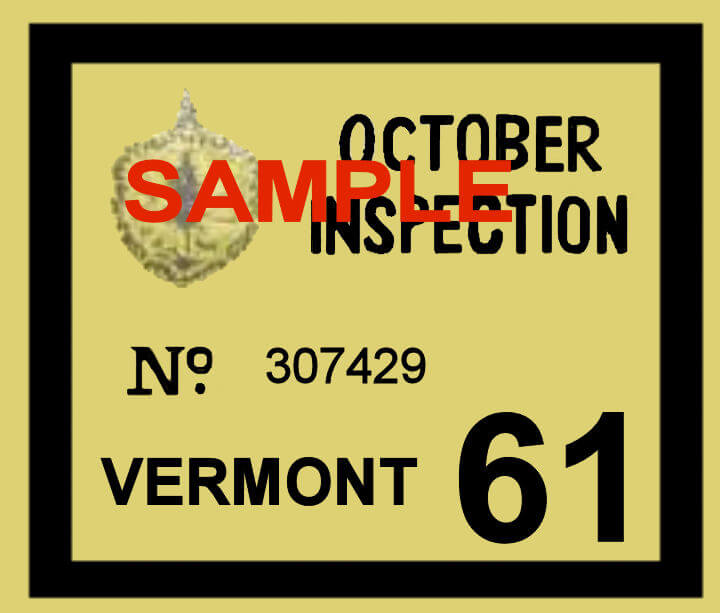 1961 Vermont INSPECTION Sticker FALL 20.00 Bob Hoyts Classic