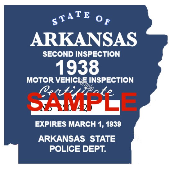 1938-39 Arkansas Inspection Sticker - Click Image to Close