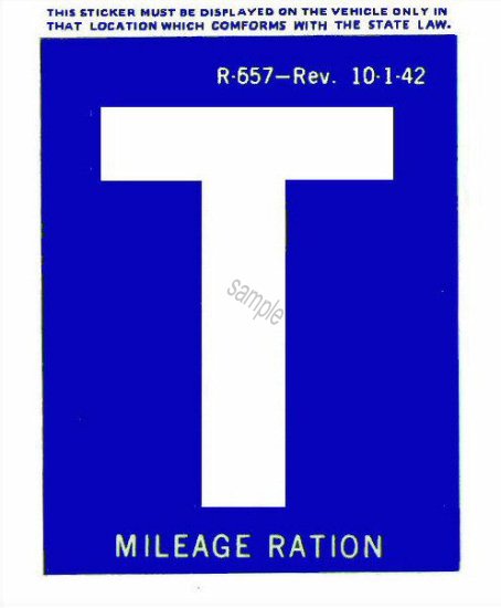 1942 Gas Ration Sticker T - Click Image to Close