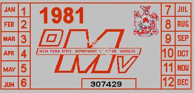 1981 New York REGISTRATION sticker - Click Image to Close