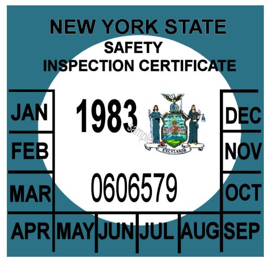 1983 New York Inspection Sticker - Click Image to Close