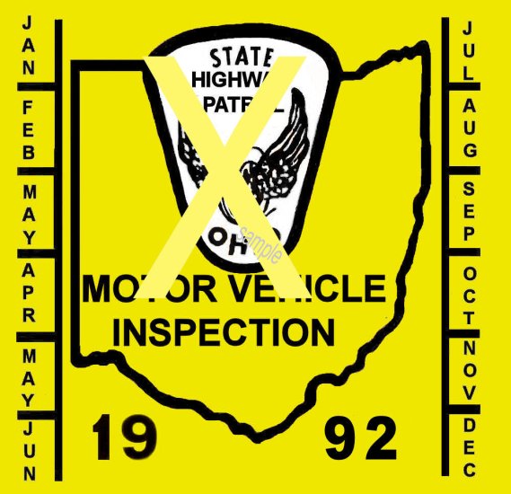 1992 Ohio inspection sticker - Click Image to Close