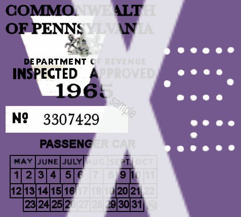 1965 Pennsylvania INSPECTION Sticker - Click Image to Close