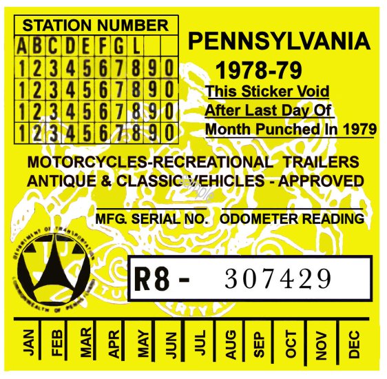 Pennsylvania 1978 Cycle Inspection Sticker - Click Image to Close
