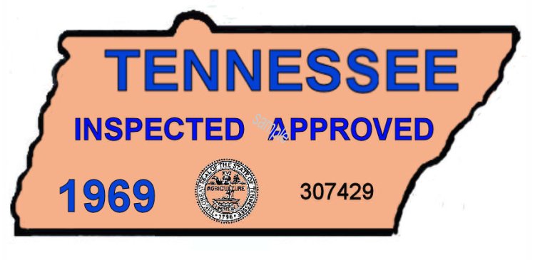 1969 Tennessee Safety inspection sticker - Click Image to Close