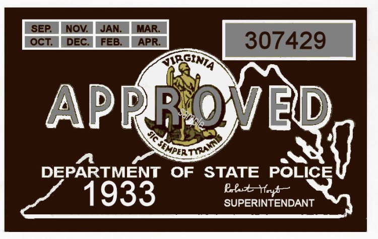 1933 VA Inspection sticker - Click Image to Close