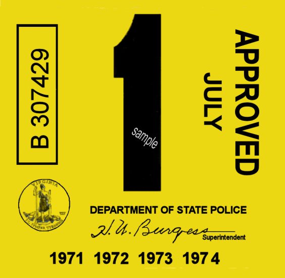 1971-74 Virginia INSPECTION Sticker - Click Image to Close