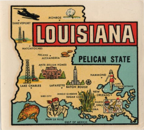 (image for) Louisiana (2) State Map Pelican State Vintage Vacation Stickers