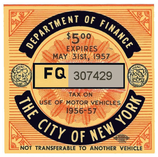 1956-57 New York City TAX Stamp : Bob Hoyts Classic Inspection Stickers